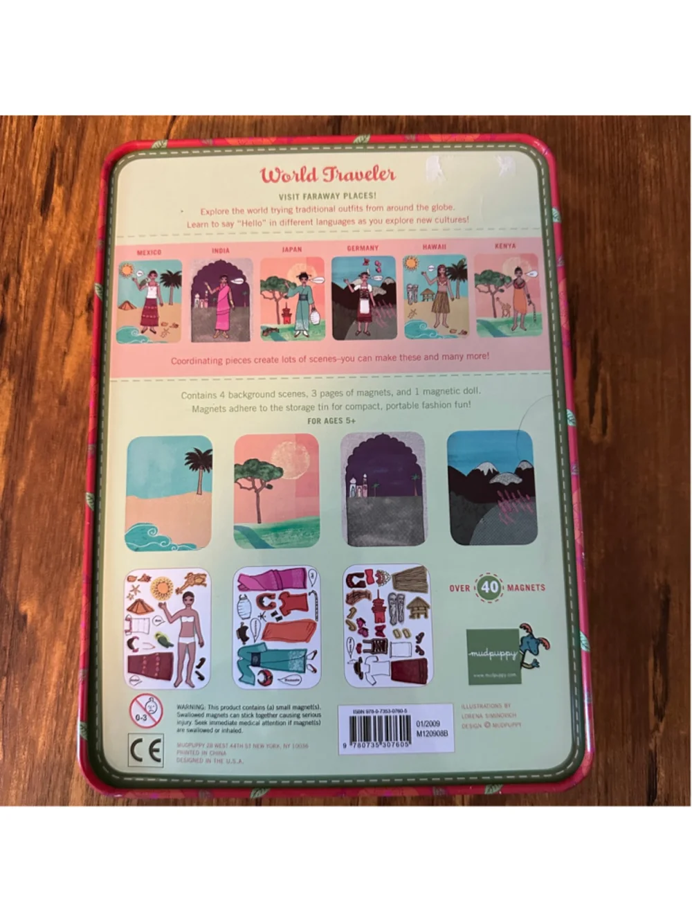 Mudpuppy World Traveler Magnetic Dress Up Doll Set Tin Clothing Accessories
